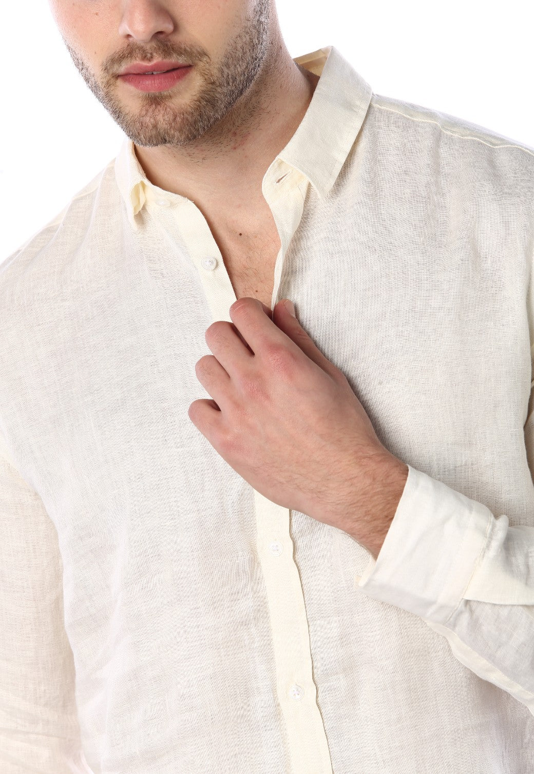 חולצה מכופתרת מבד פשתן | גברים BROWN / L