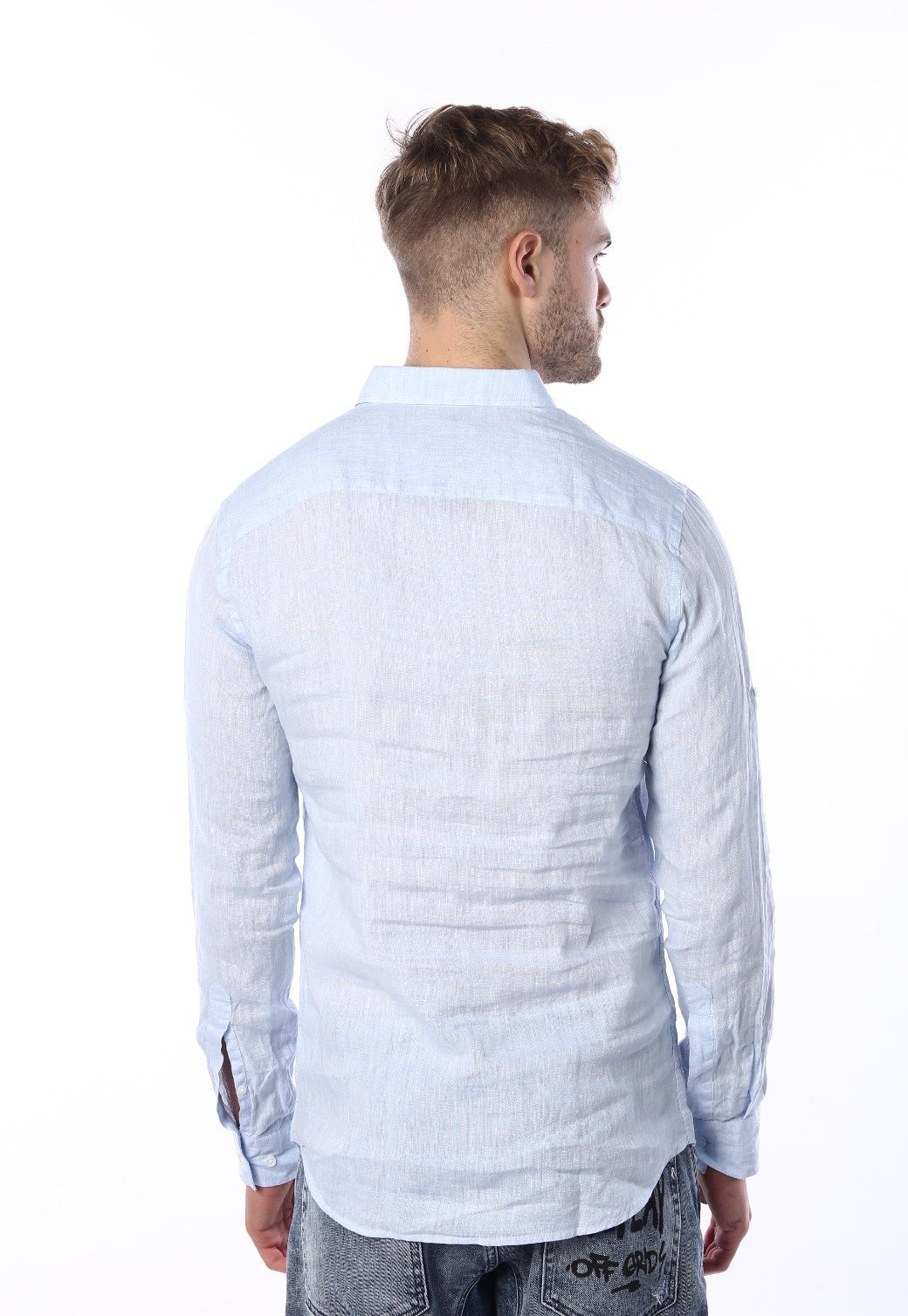 חולצה מכופרת מבד פשתן | גברים BLUE / L