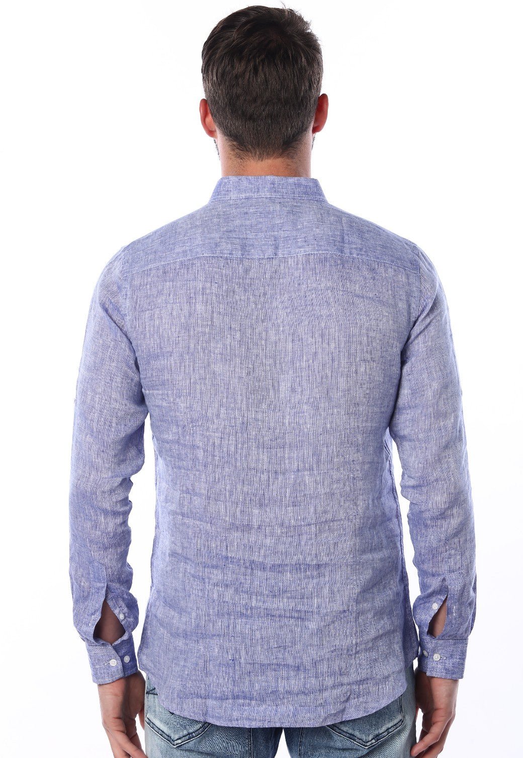 חולצה מכופתרת מבד פשתן | גברים BLUE / L