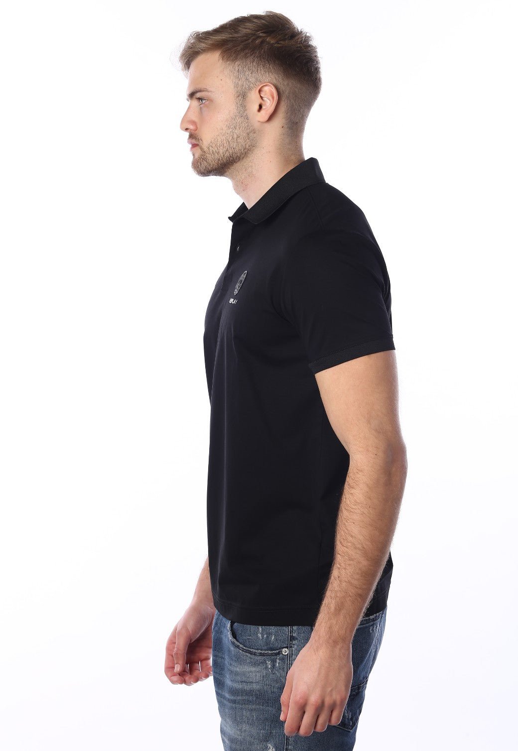 חולצת פולו קצרה עם לוגו R | גברים BLACK / L