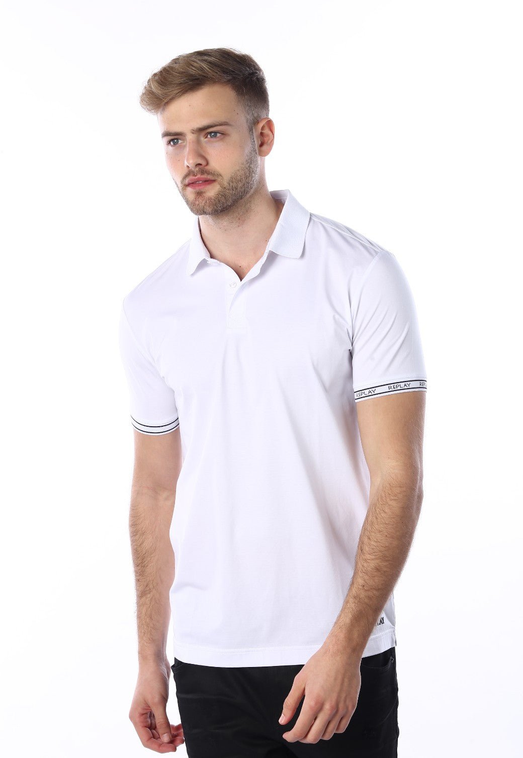 חולצת פולו קצרה עם לוגו R | גברים WHITE / L
