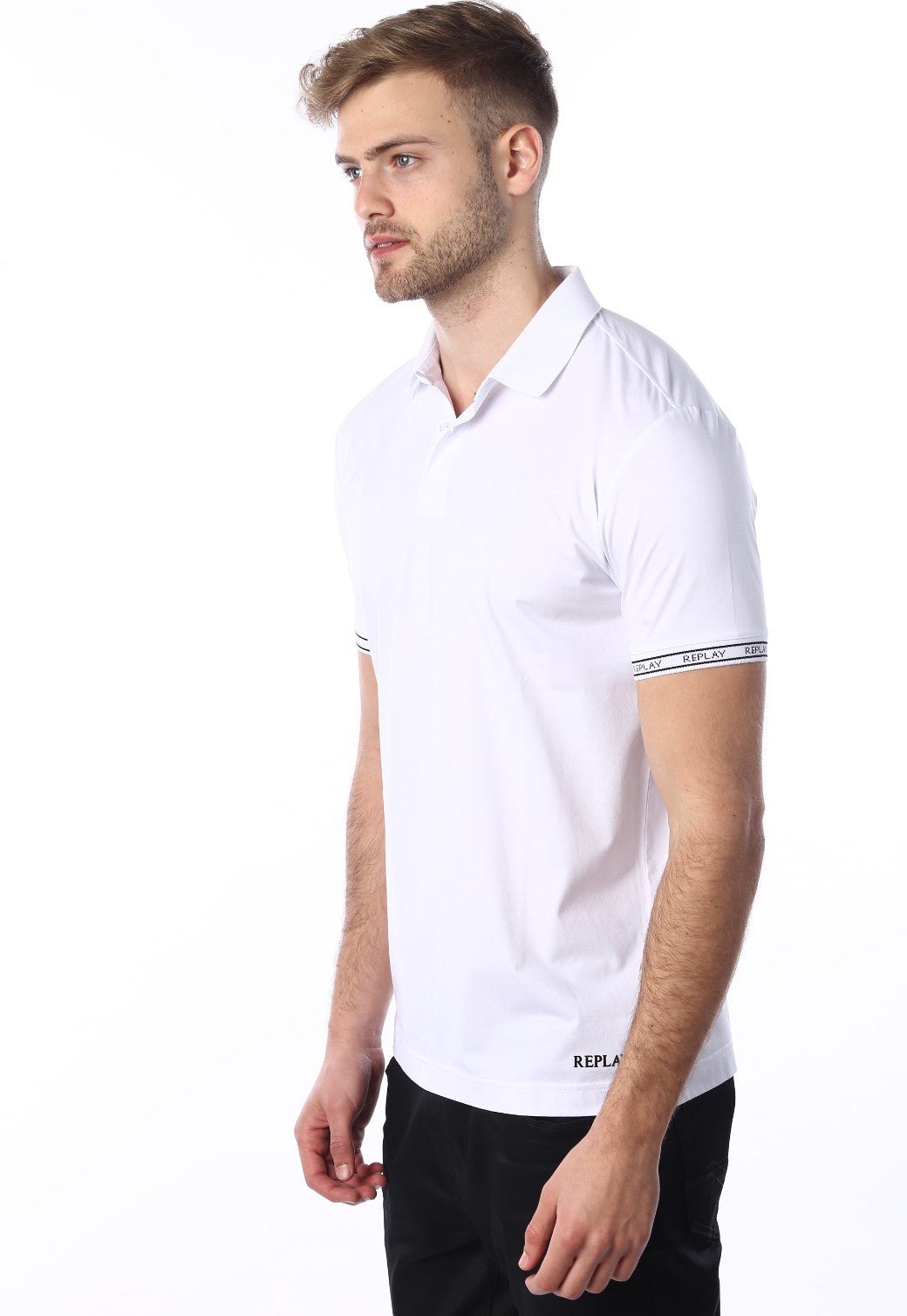 חולצת פולו קצרה עם לוגו R | גברים WHITE / L