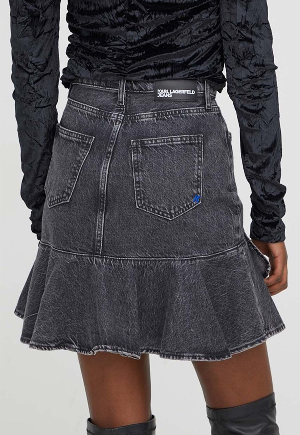 חצאית מיני Uffled Denim נשים - Karl Lagerfeld
