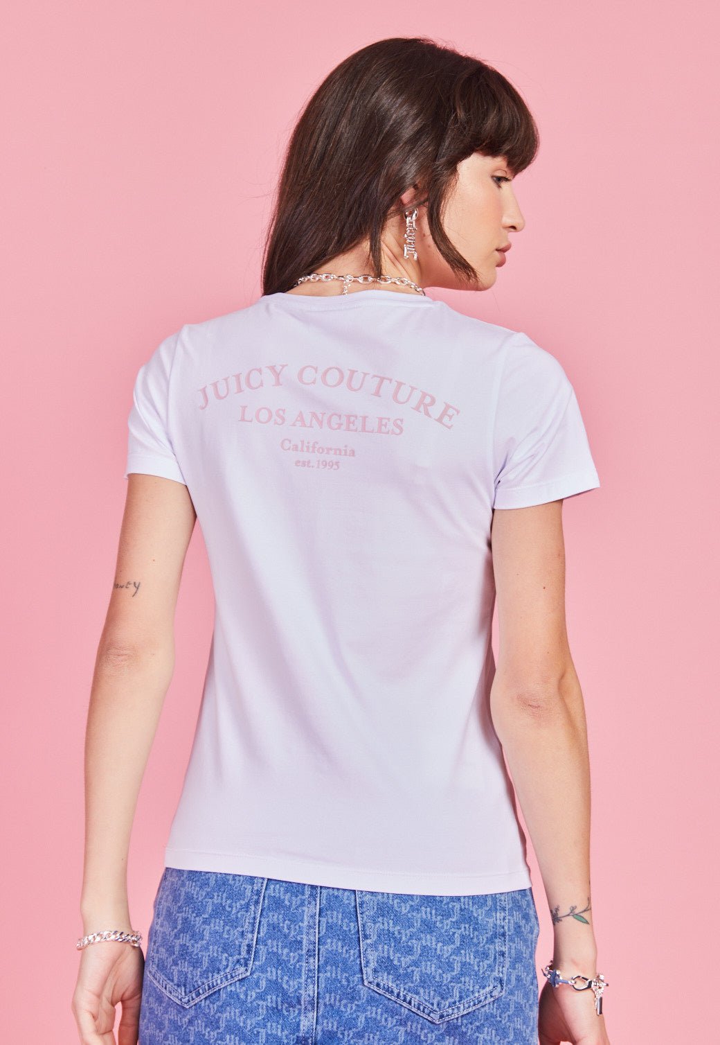 טי שירט קצרה עם הדפס לוגו לנשים - Juicy Couture