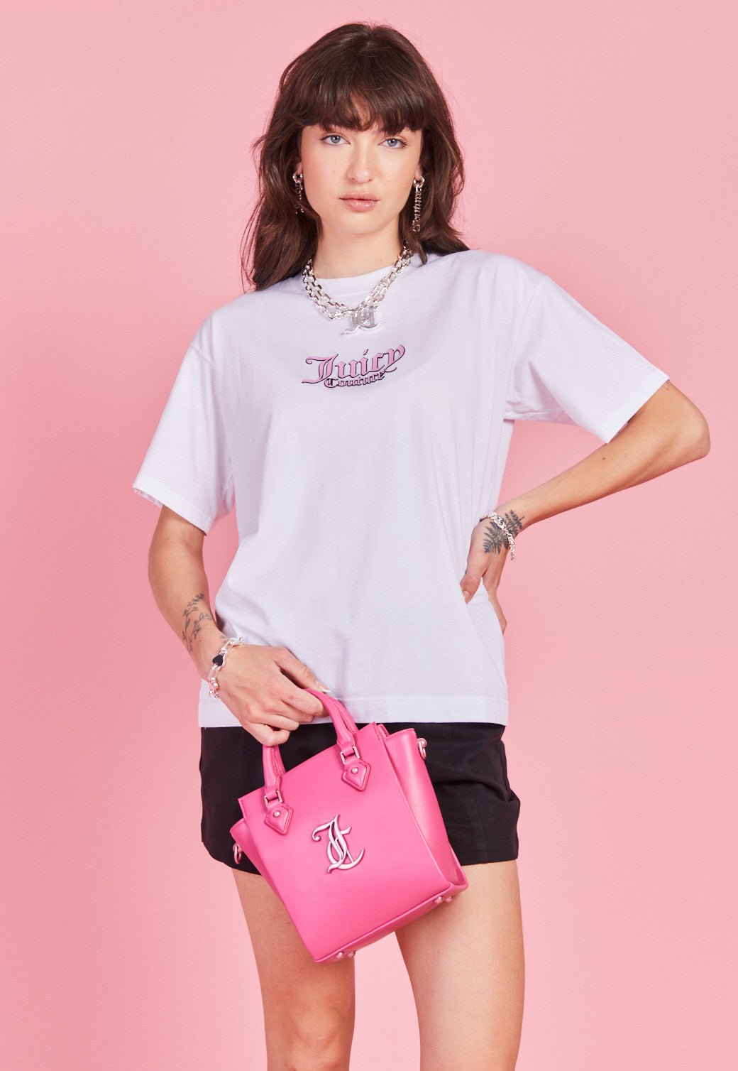 טי שירט קצרה עם לוגו סיליקון לנשים - Juicy Couture