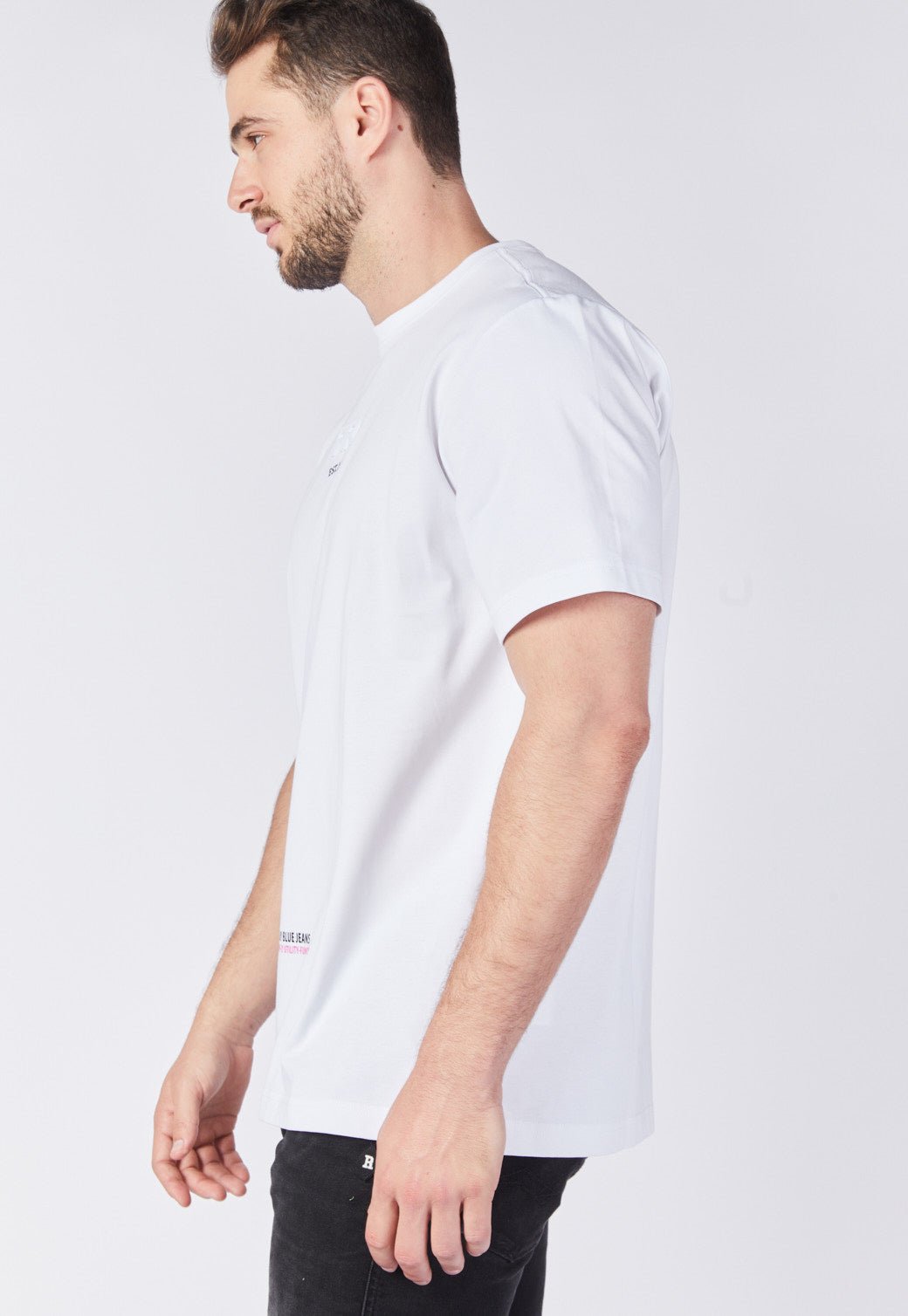 טי שירט קצרה רחבה עם לוגו משוכפל בצבע לבן גברים - Replay