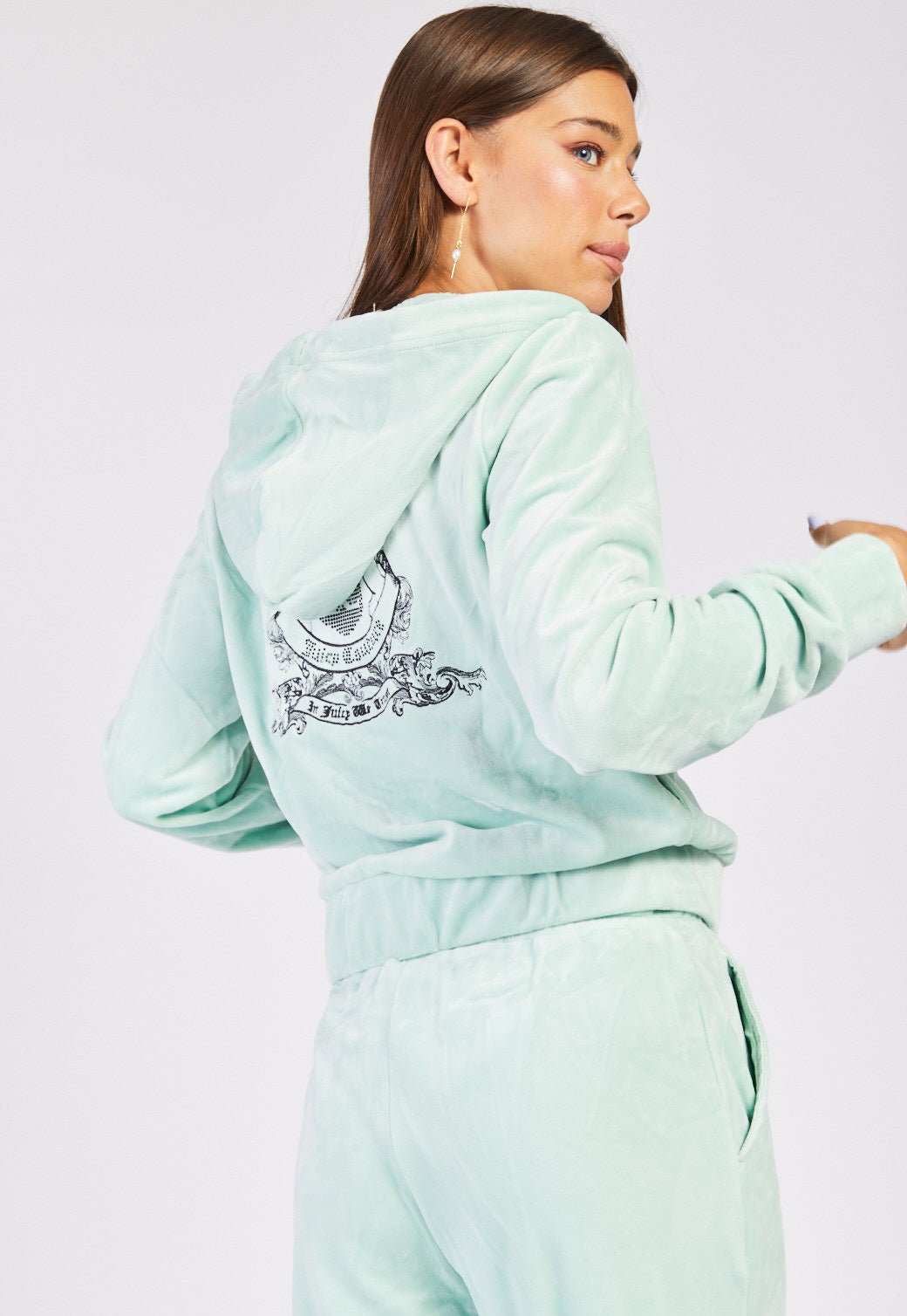 קפוצ'ון קטיפה עם לוגו נשים - Juicy Couture