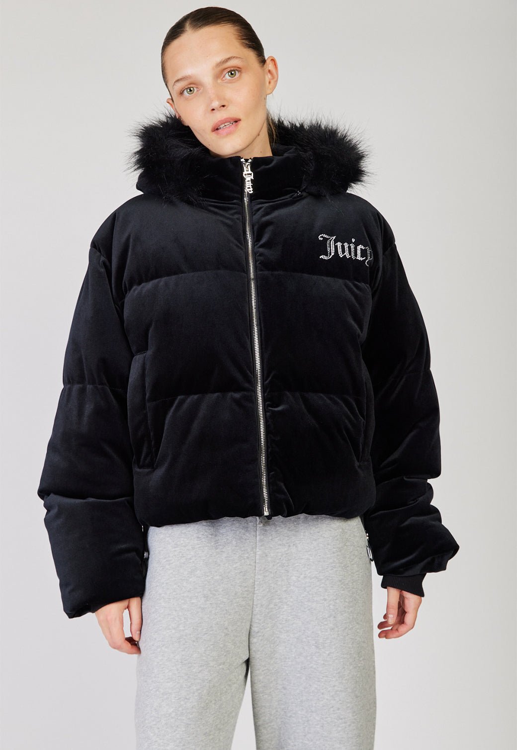 מעיל קטיפה בגימור נוצות Puffa נשים - Juicy Couture