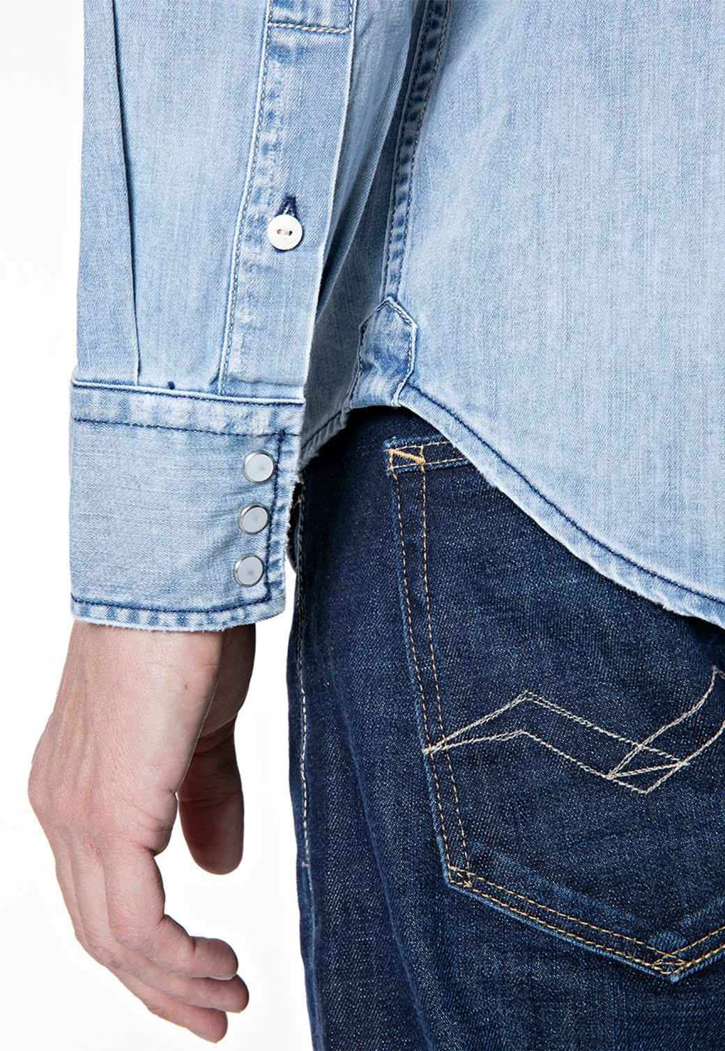 חולצת ג'ינס מכופתרת עם כיסים גברים - Replay