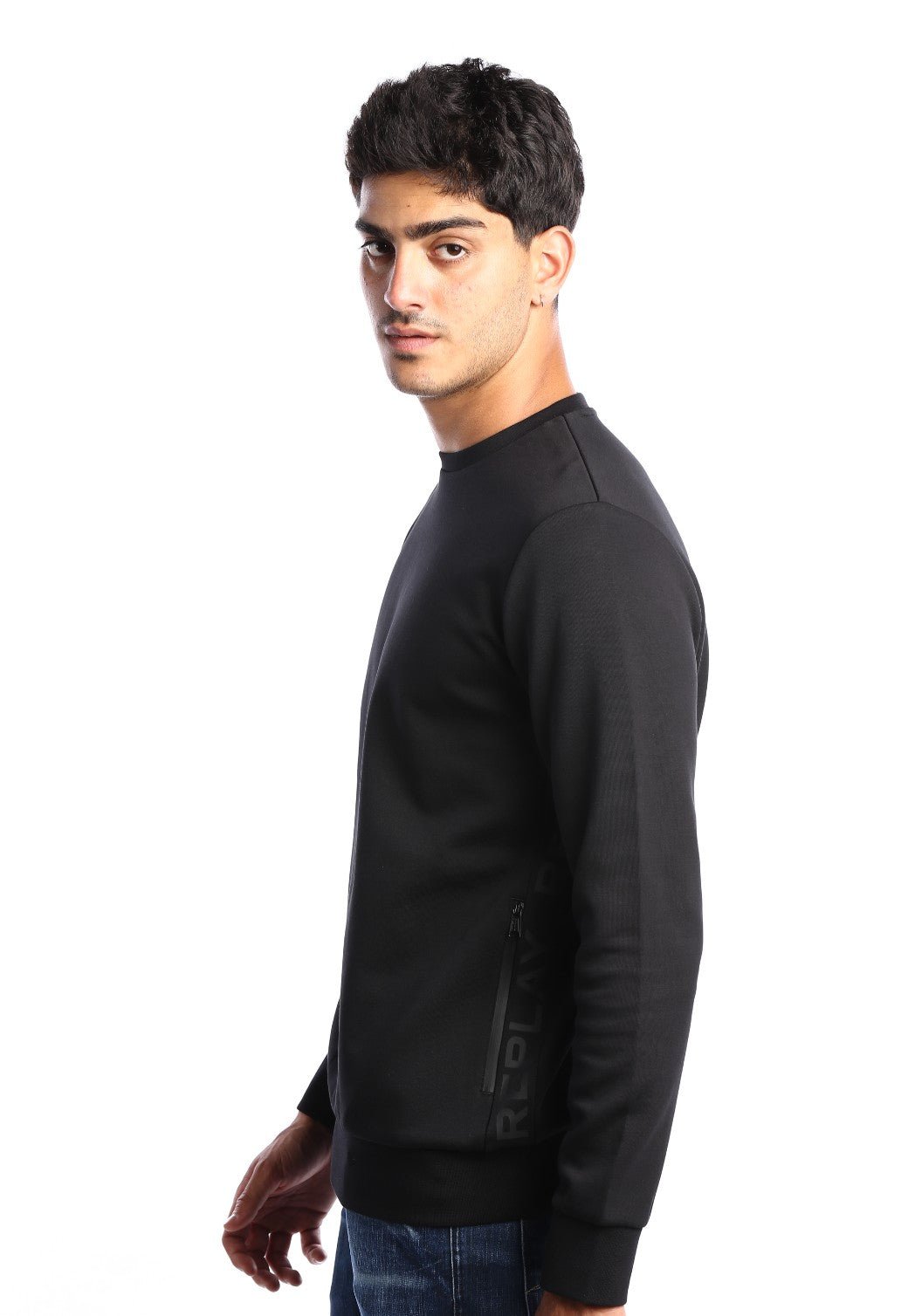 סווטישירט אינטרלוק ארוך לוגו בצידי השרוולים | גברים BLACK / L