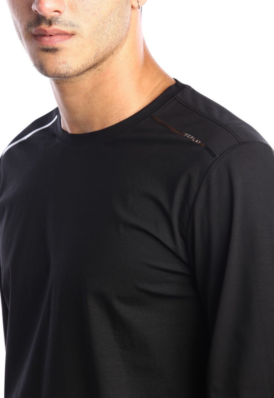 טי שירט ארוכה מבד מרצרייז עם לוגו בכתף | גברים BLACK / L