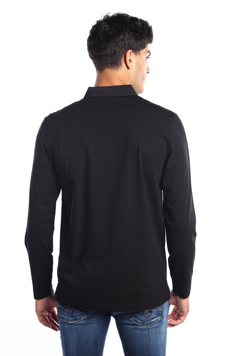 חולצת פולו ארוכה מבד מרצרייז עם לוגו קטן בכתף | גברים BLACK / L