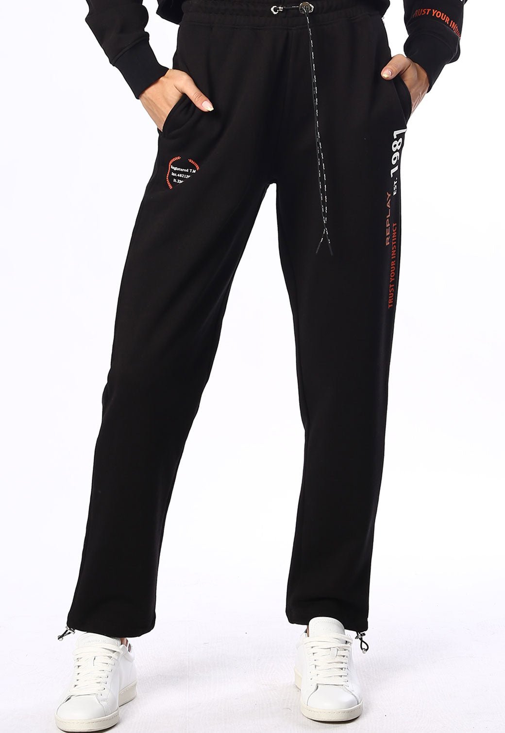 מכנסי טרנינג פרנץ' טרי ארוך הדפס לוגו גדול בצד שמאל | נשים BLACK / S
