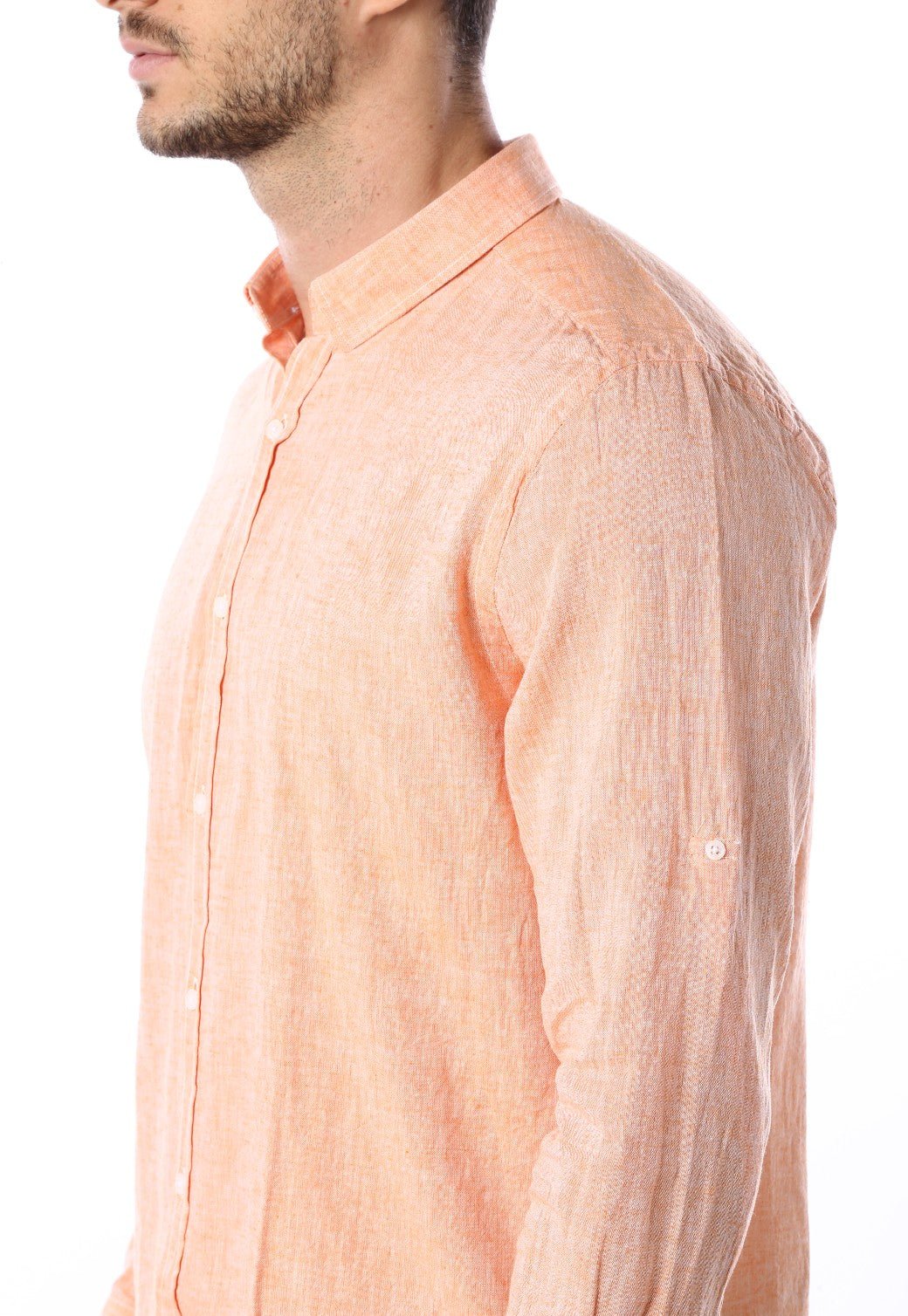 חולצה מכופתרת מבד פשתן | גברים ORANGE / L
