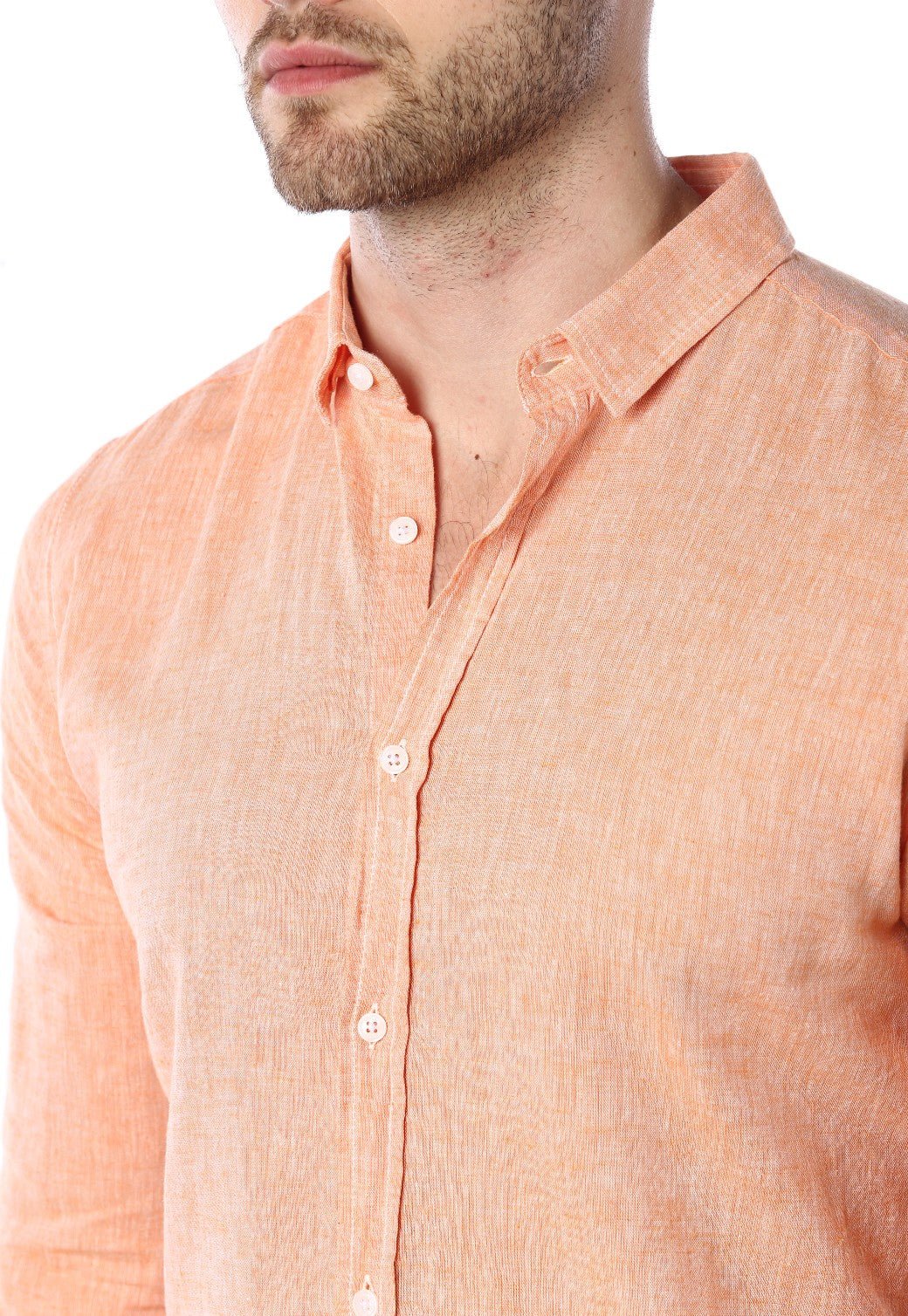 חולצה מכופתרת מבד פשתן | גברים ORANGE / L