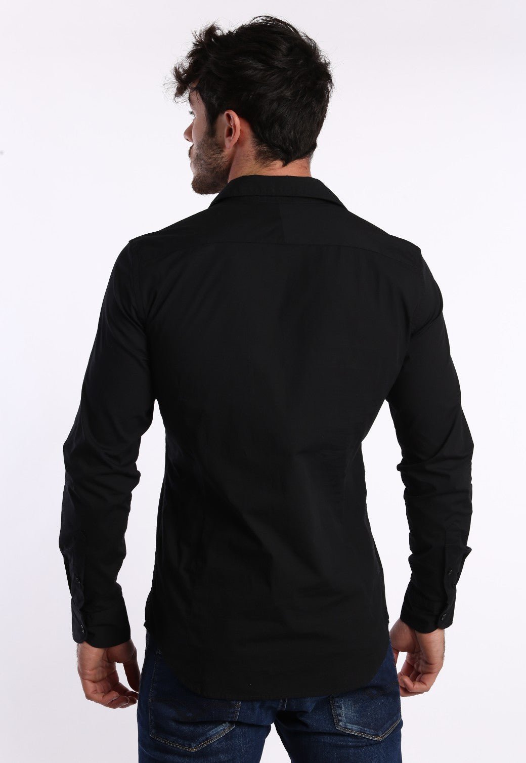 חולצה מכופתרת Slim Fit חלקה | גברים BLACK / L