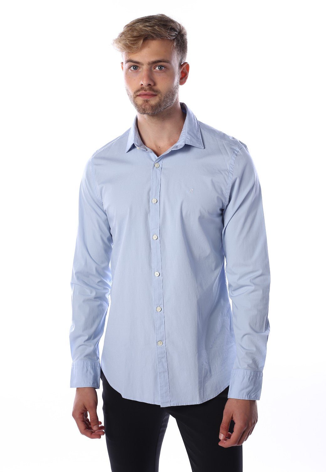חולצה מכופתרת Slim Fit חלקה | גברים BLUE / L