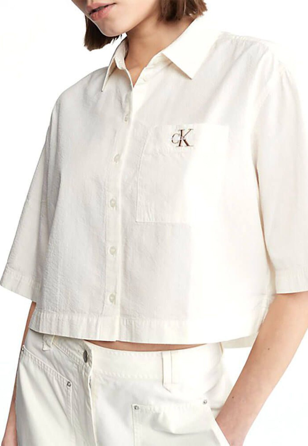 BOXY SEERSUCKER SHIRT Ancient White 893626806 - Calvin Klein