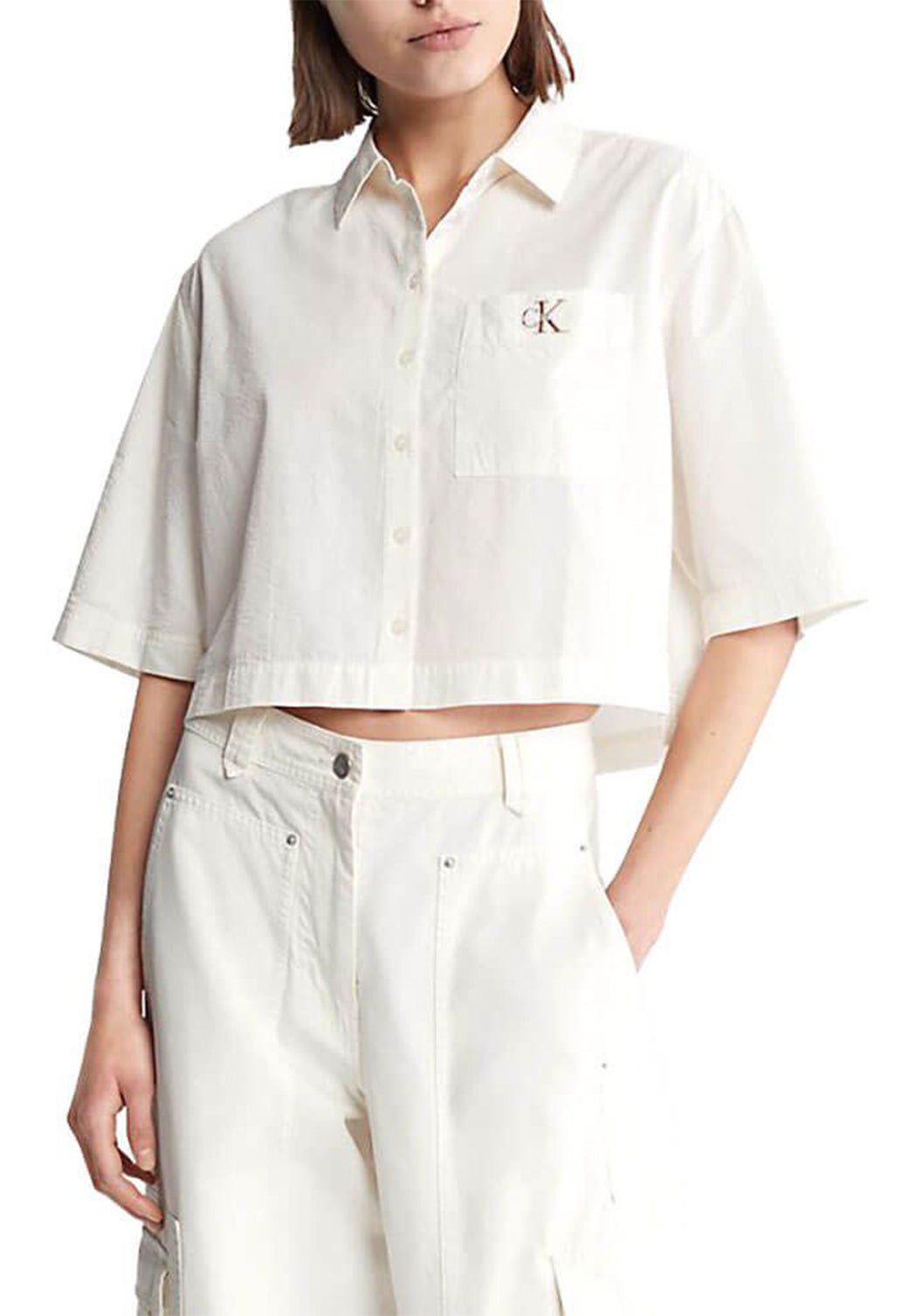 BOXY SEERSUCKER SHIRT Ancient White 893626806 - Calvin Klein