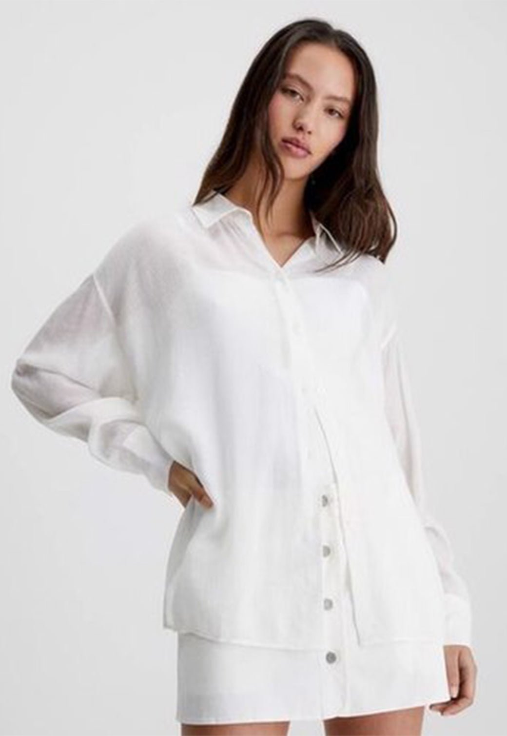 CRINKLE TIE DETAIL SHIRT Ancient White 893626944 - Calvin Klein