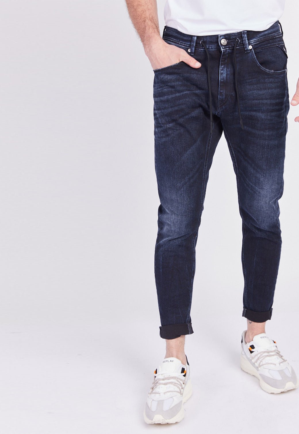 ג'ינס Skinny בשטיפה כחולה עם שפשופים גברים - Replay
