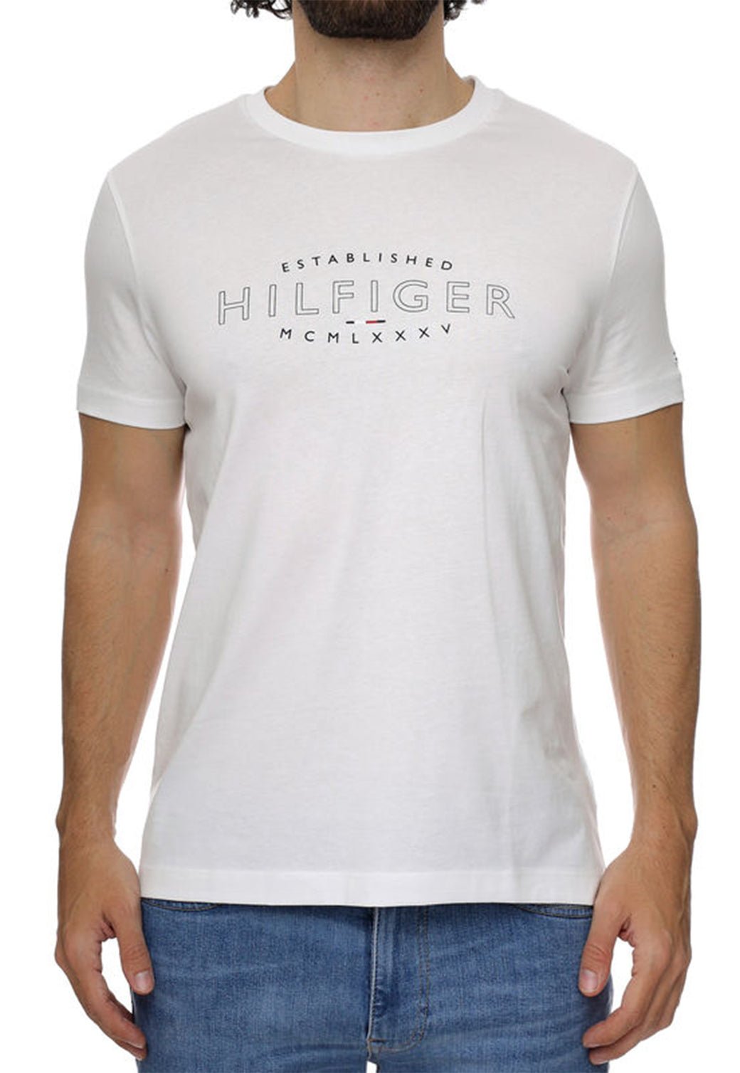 HILFIGER CURVE LOGO TEE WHITE 991216055 - Tommy Hillfiger