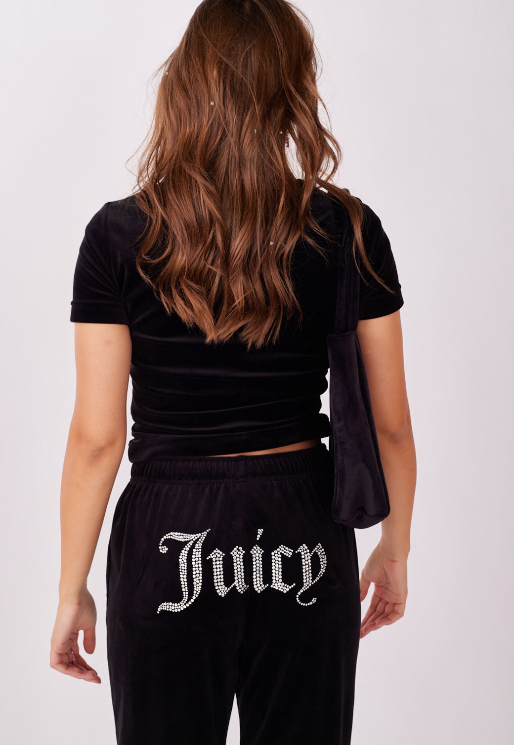 טי שירט קטיפה עם לוגו אבנים נשים - Juicy Couture