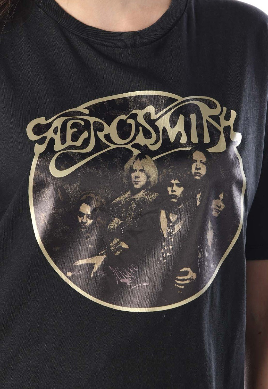 טי שירט קצרה עם הדפס להקת "Aerosmith" נשים - Replay