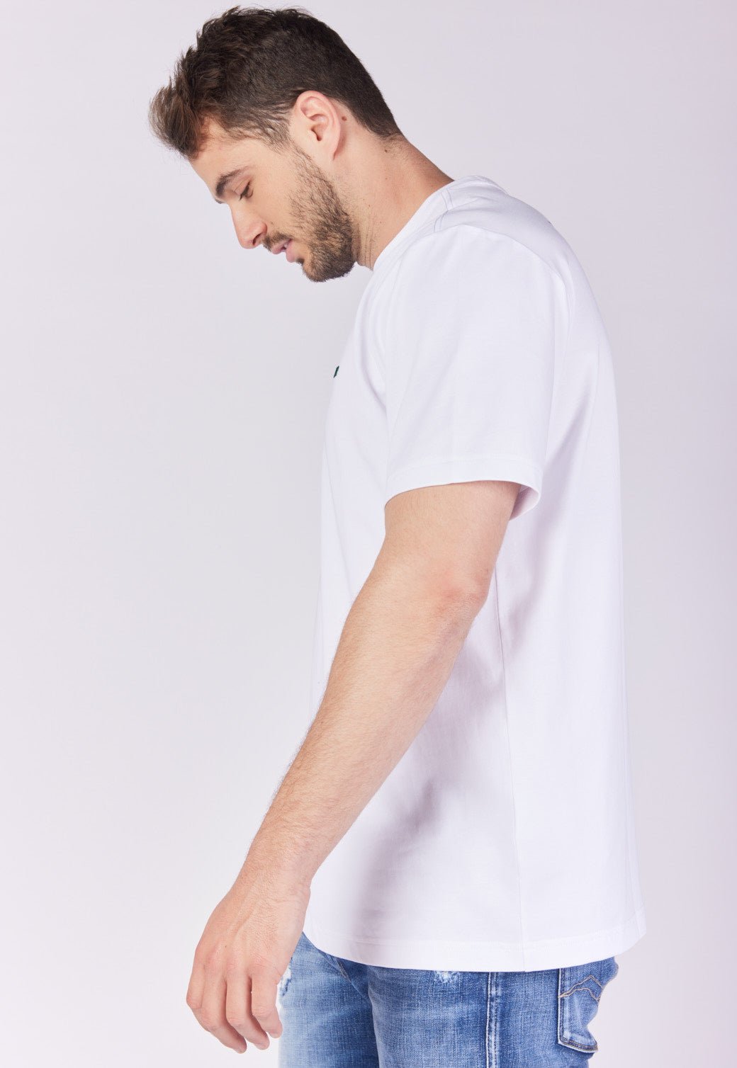 טי שירט קצרה רחבה בצבע לבן עם לוגו בגב גברים - Replay