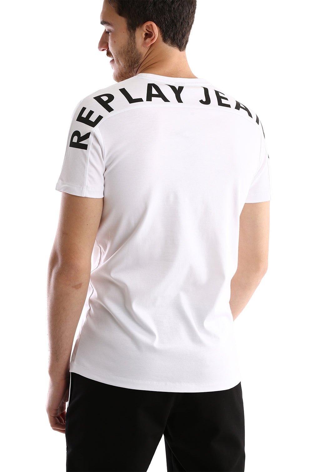 טי שירט לייקרה קצרה לוגו גדול בגב גברים - Replay