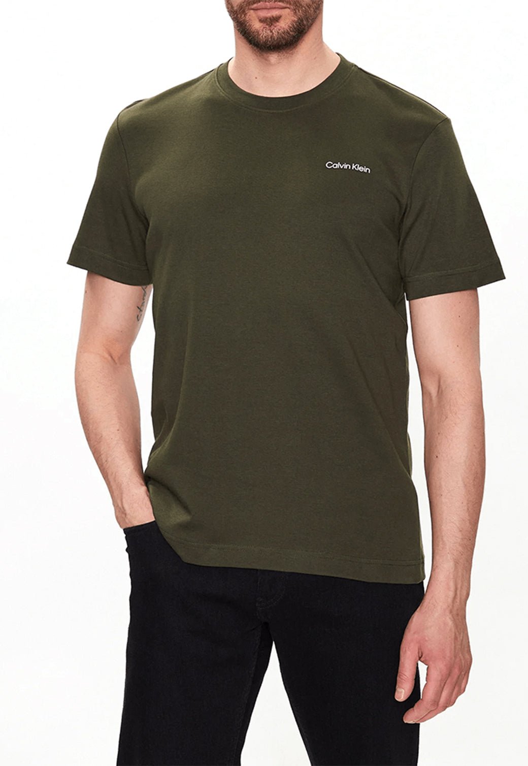 ICRO LOGO INTERLOCK T-SHIRT Dark Olive 893625276 - Calvin Klein