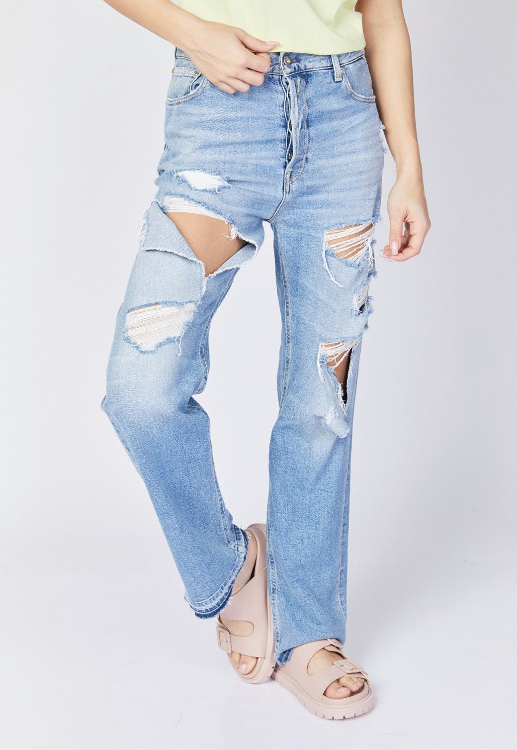 מכנסי ג'ינס בגזרה ישרה עם קרעים נשים - Replay