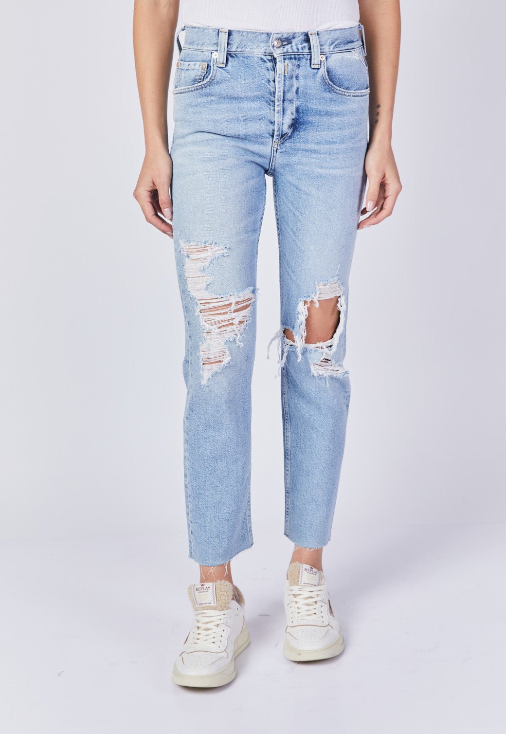 מכנסי ג'ינס סקיני עם קרעים נשים - Replay