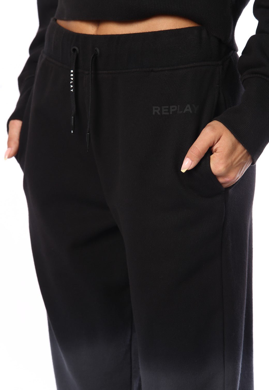 מכנסי טרנינג פרנץ' טרי ארוך טאי דאי ולוגו קטן צד שמאל נשים - Replay