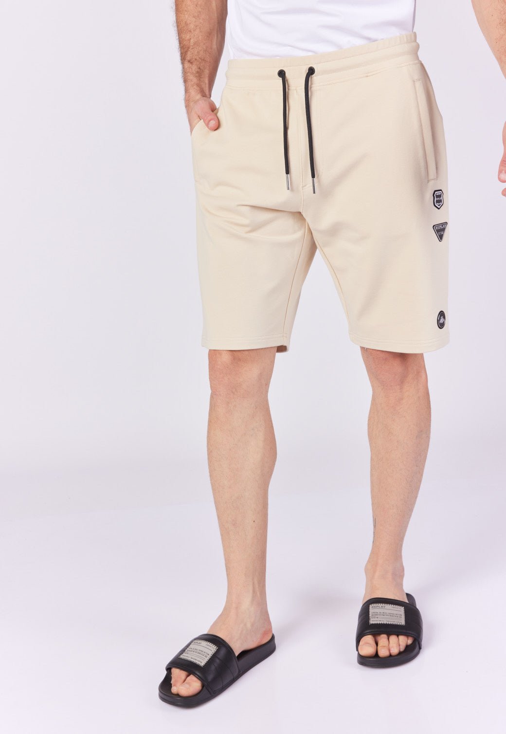 מכנסי טרנינג קצרים טרי בצבע בז' גברים - Replay