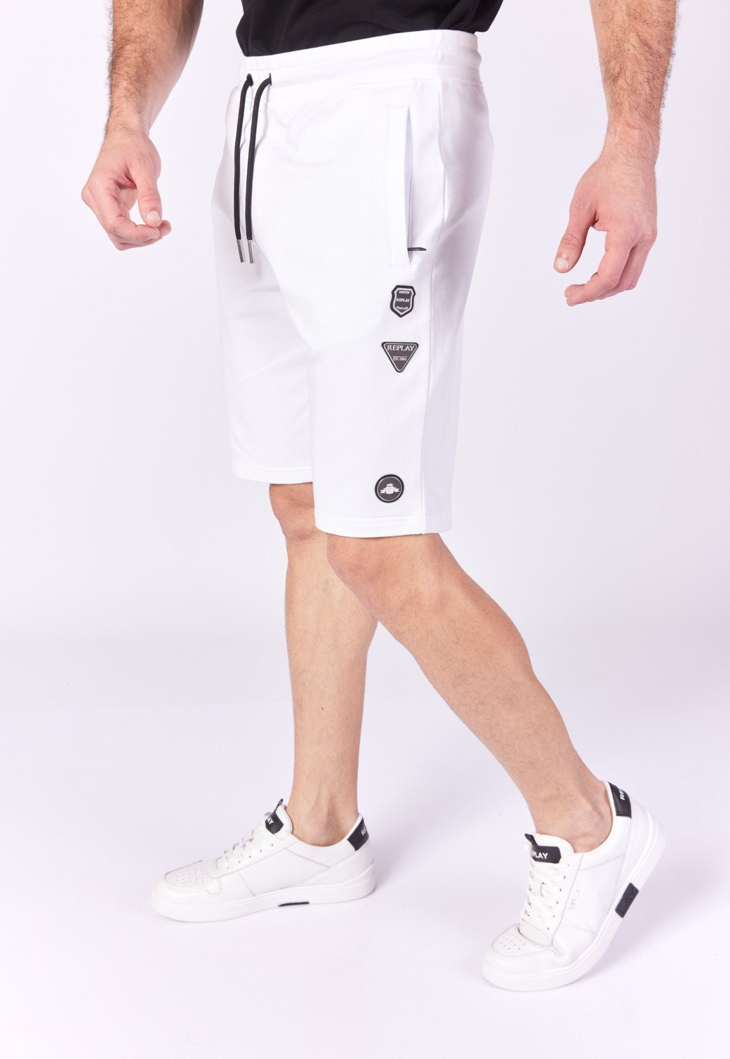מכנסי טרנינג קצרים טרי בצבע לבן גברים - Replay