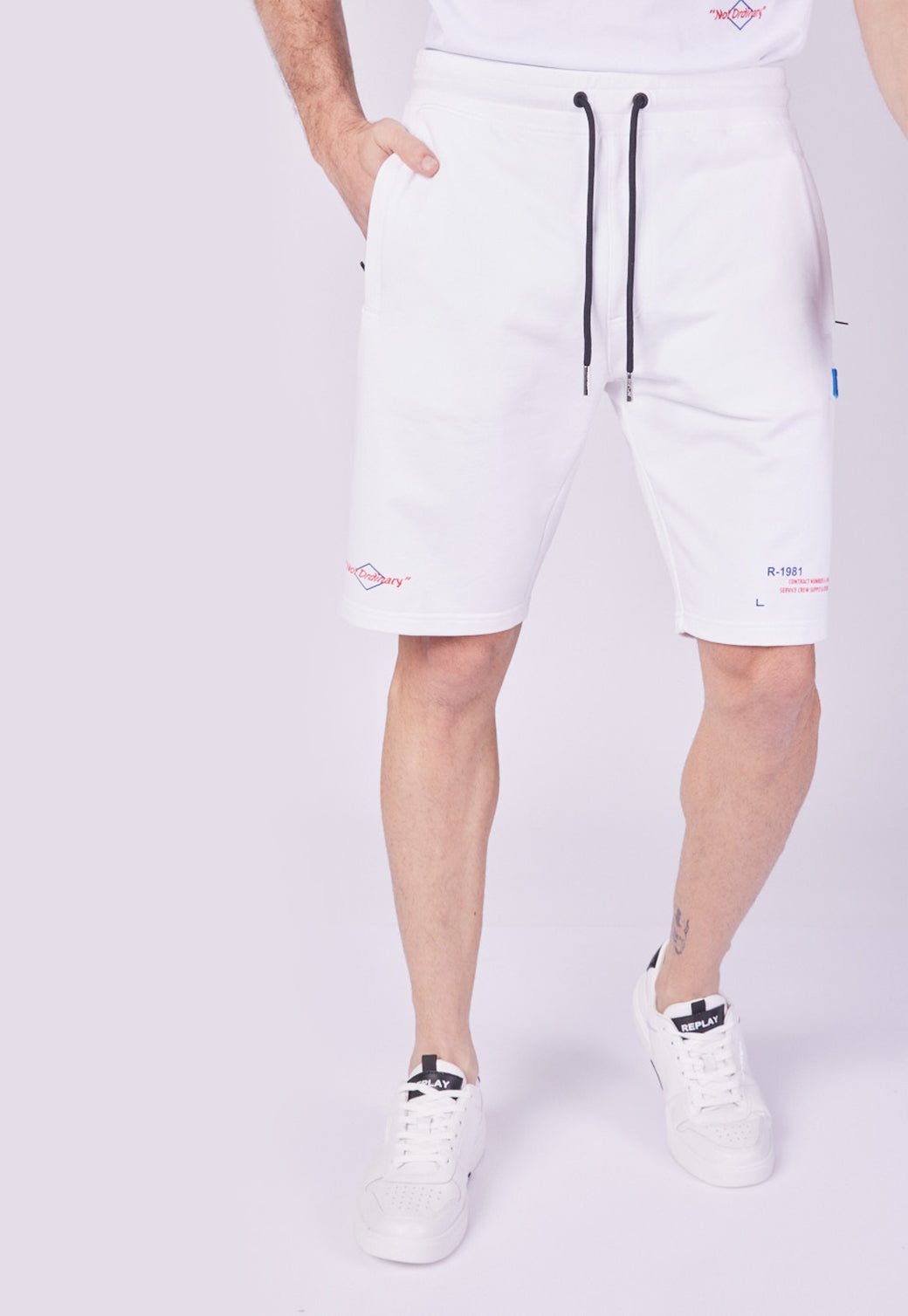 מכנסי טרנינג קצרים טרי בצבע לבן גברים - Replay