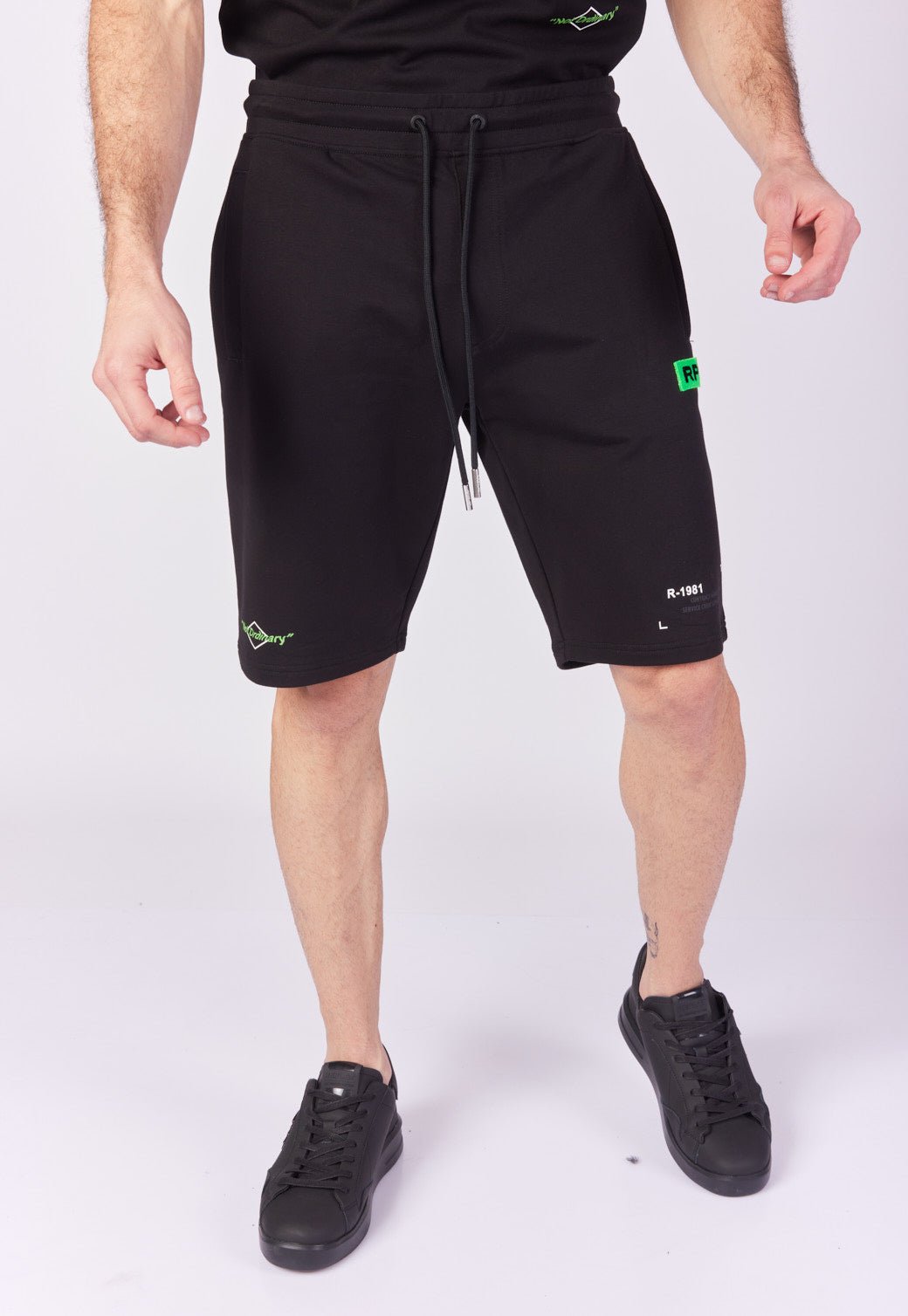 מכנסי טרנינג קצרים טרי בצבע שחור/ירוק גברים - Replay