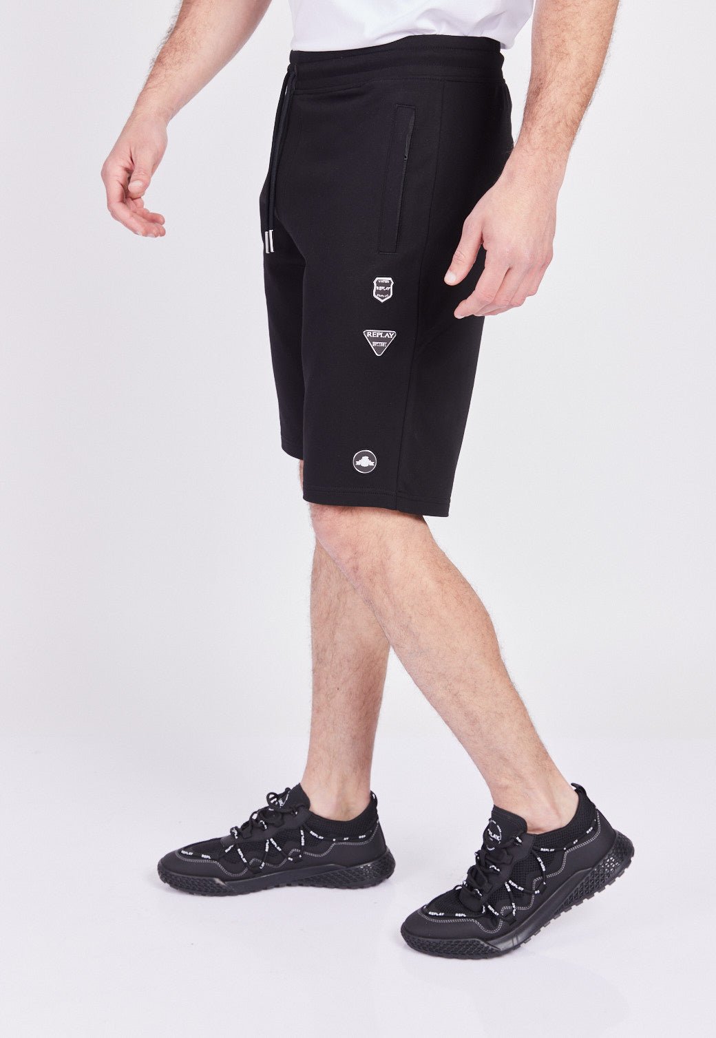 מכנסי טרנינג קצרים טרי בצבע שחור/כסף גברים - Replay