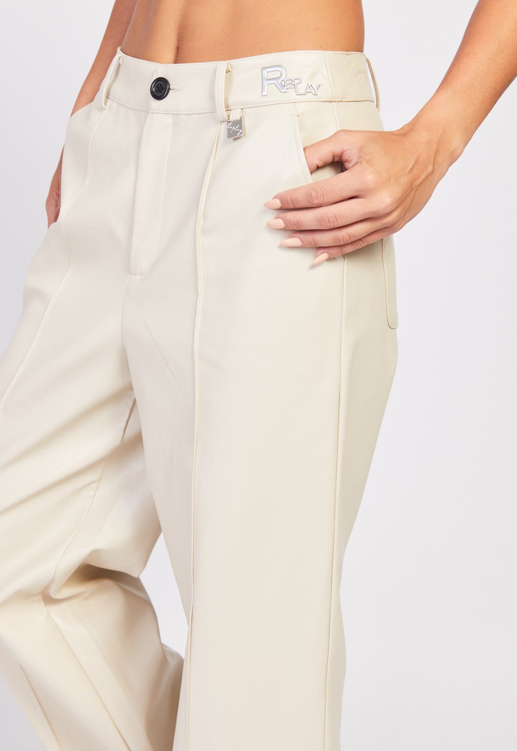מכנסיים דמוי עור בגזרה רחבה נשים - Replay