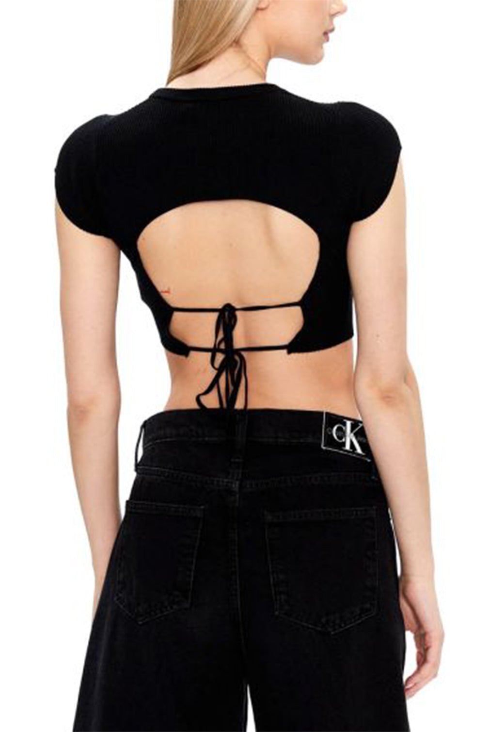 OPEN BACK TIED KNITTED TOP Ck Black 893626801 - Calvin Klein