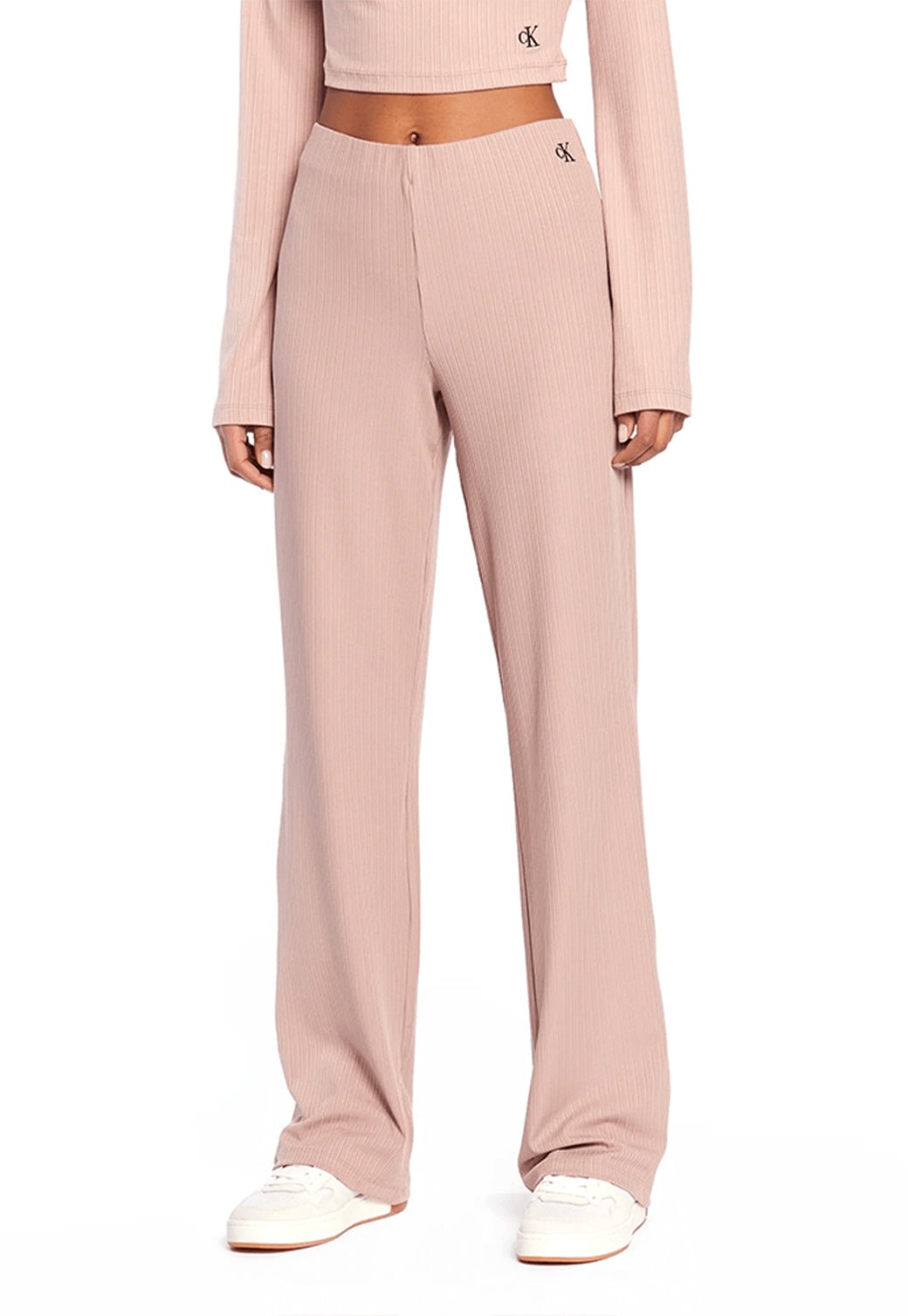 SHINY RIB WIDE LEG PANTS Dark Blush 893625118 - Calvin Klein