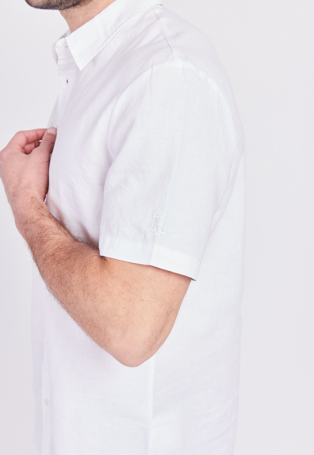 חולצה מכופתרת שרוול קצר מבד פשתן גברים - Replay