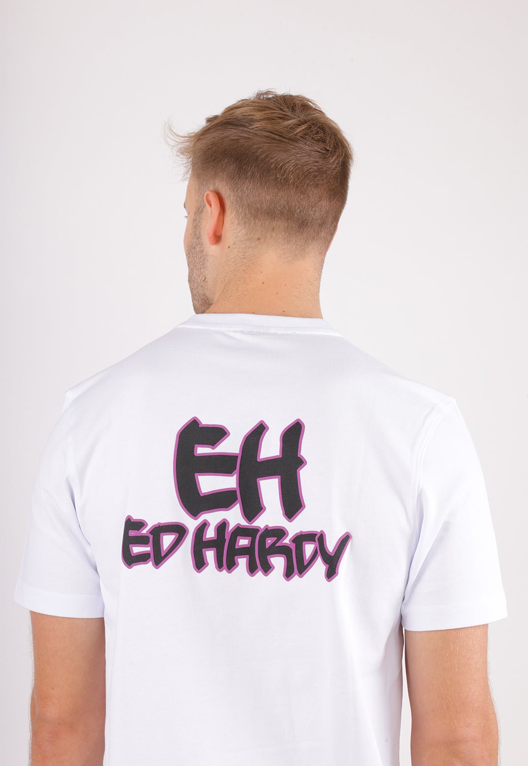 חולצת אוברסייז הד הרדי כותנה EH2326568 לבן /סגול - Ed Hardy