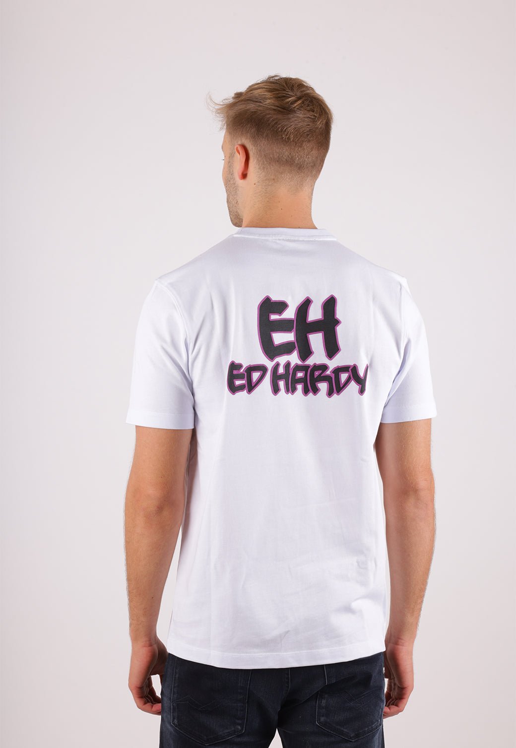 חולצת אוברסייז הד הרדי כותנה EH2326568 לבן /סגול - Ed Hardy