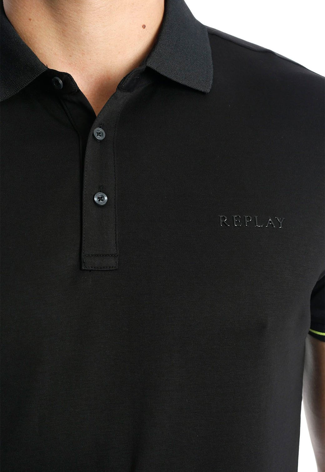חולצת פולו בייסיק מבד פיקה עם לוגו ופס בשרוול גברים - Replay