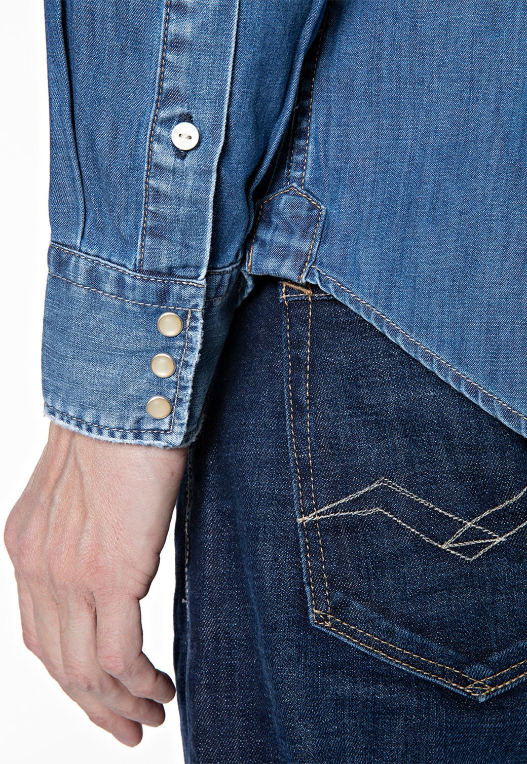 חולצת ג'ינס מכופתרת עם כיסים גברים - Replay