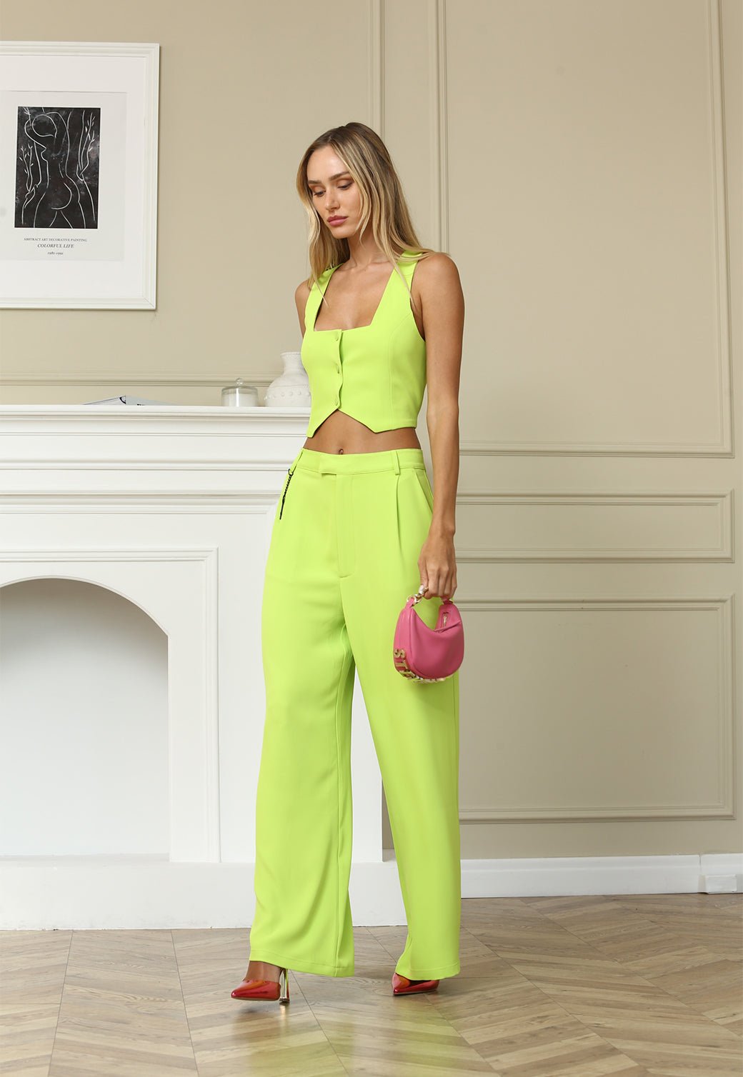 W LONG PANTS NAOMIP LIME - Steve Madden